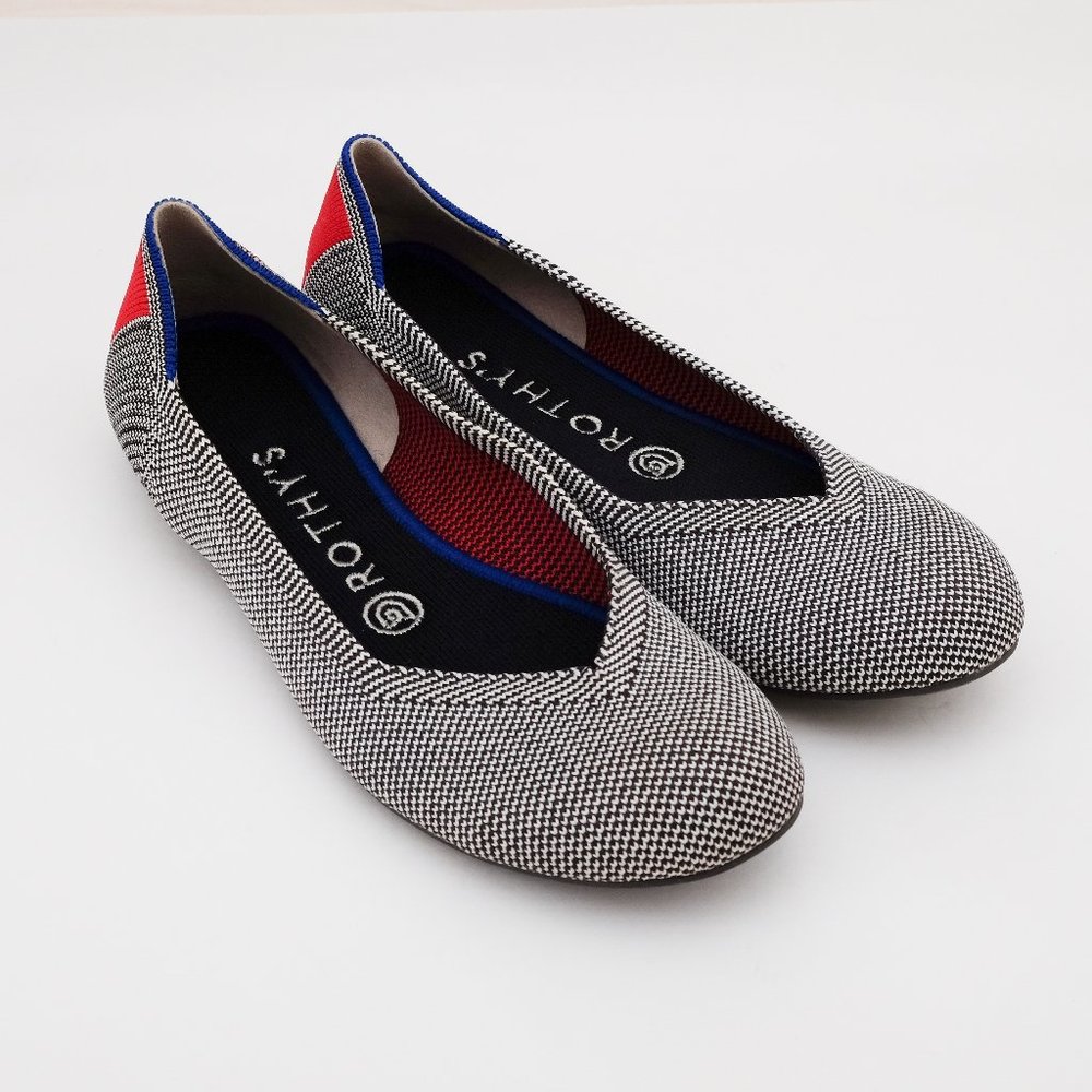 Rothy’s Round Toe Flats 7.5 Shale Cherry Ribbon Retired Ballet Shoes